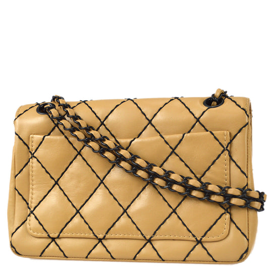 Luxury Chanel Black Calfskin Wild Stitch Straight Flap Bag