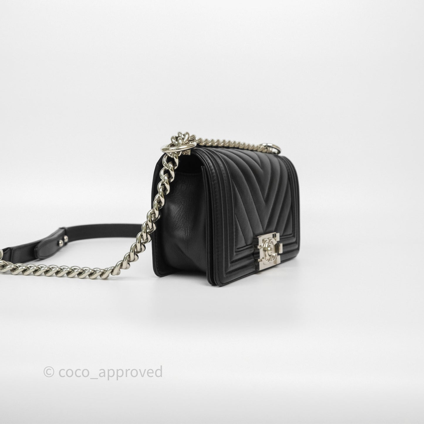 Chanel Small Boy Chevron Black Calfskin Silver Hardware