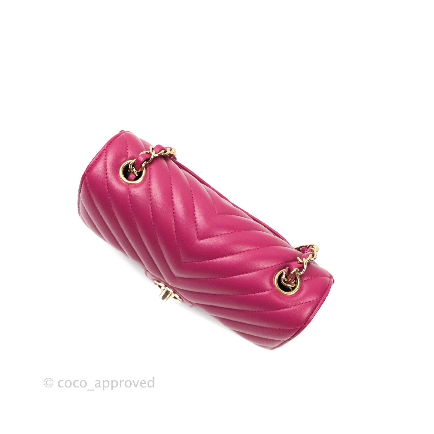 Chanel Chevron Mini Rectangular Lambskin Flap Dark Pink Gold Hardware