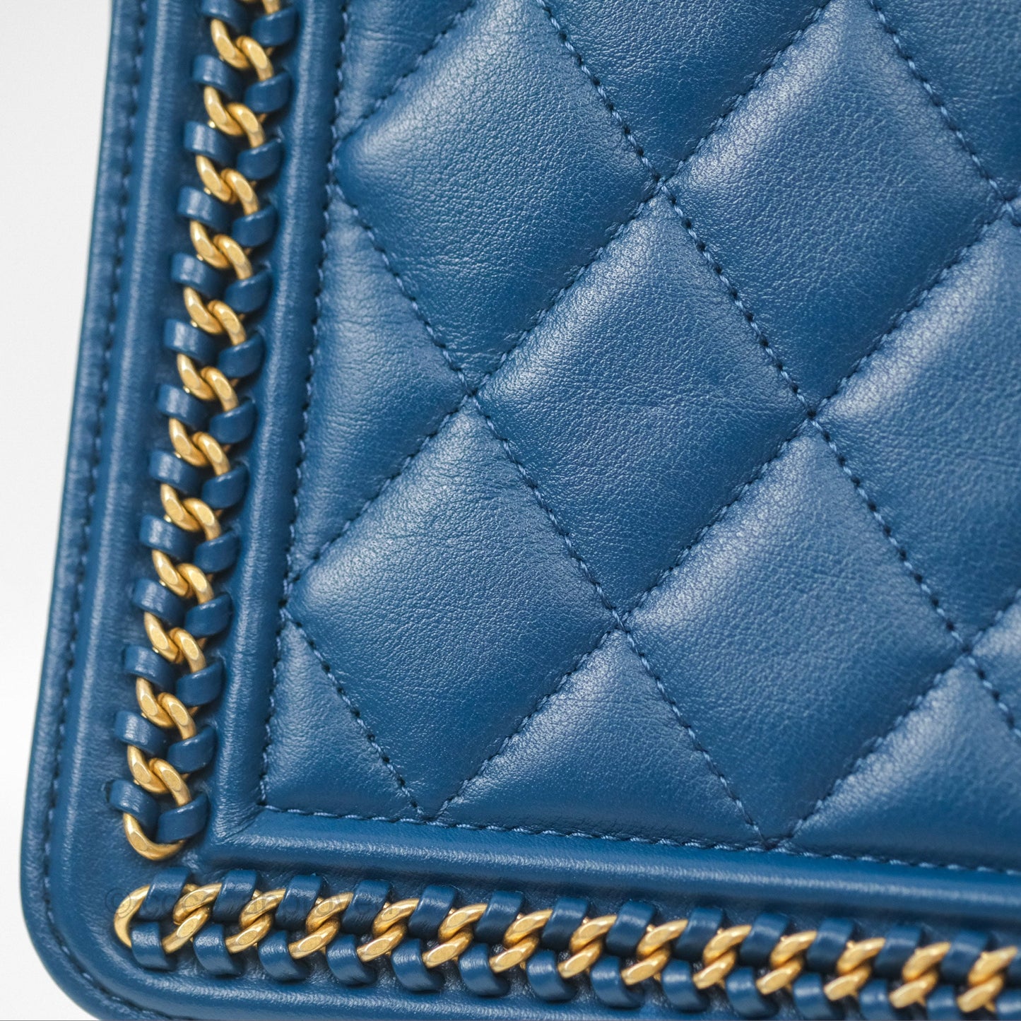 Chanel Quilted Boy Wallet on Chain WOC Blue Calfskin Aged Gold Hardware