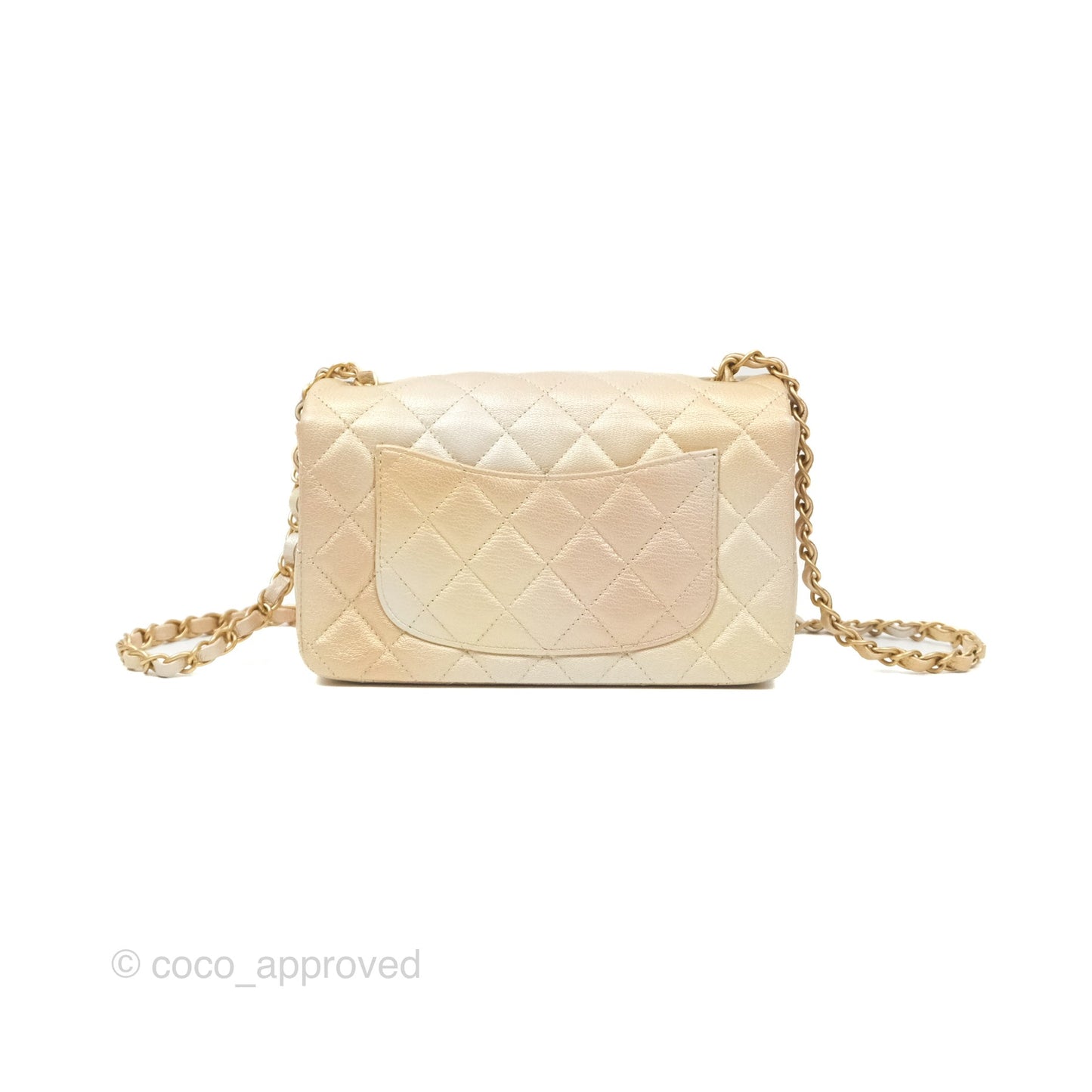 Chanel Mini Rectangular Flap Beige Ombre Iridescent Goatskin Aged Gold Hardware 22C
