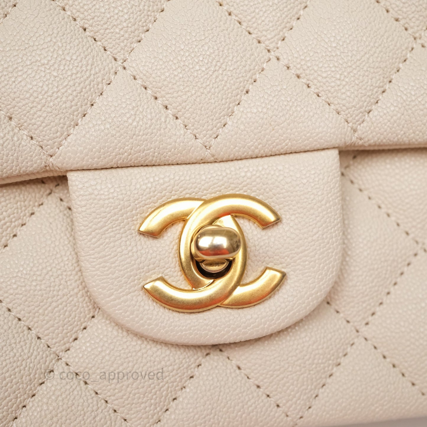 Chanel Top Handle Mini Rectangular Flap Bag Ivory Beige Caviar Gold Hardware