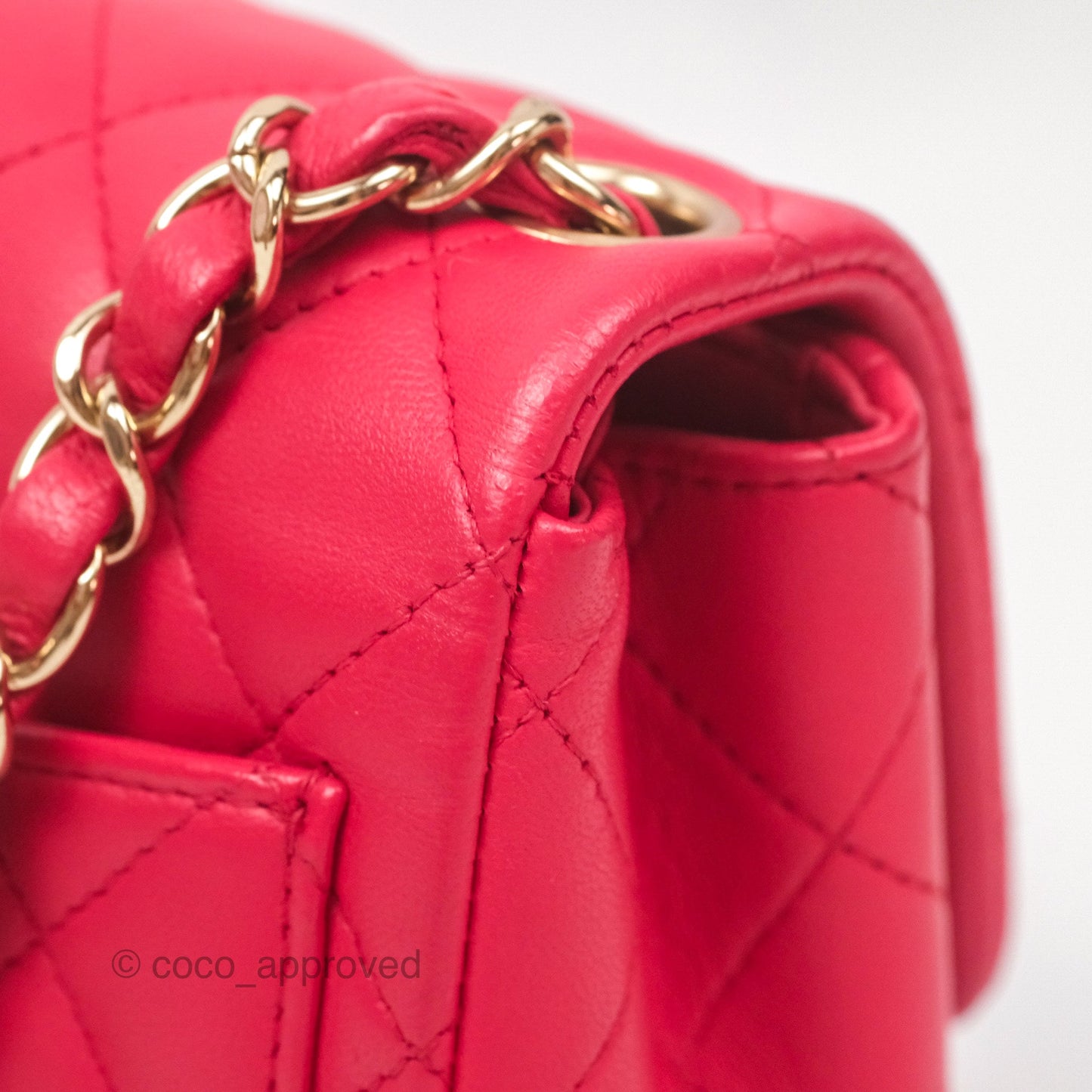 Chanel Mini Square Quilted Red Lambskin Gold Hardware