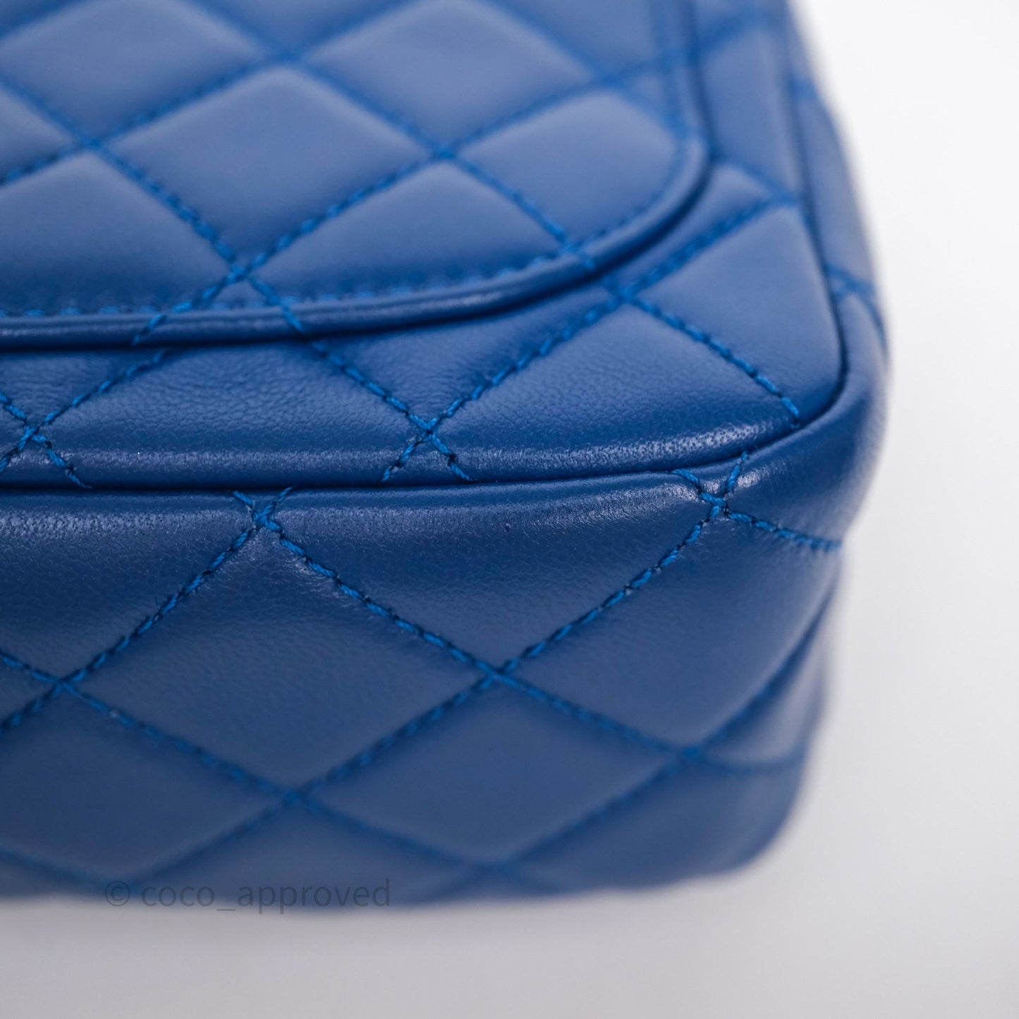 Chanel Pearl Crush Mini Square Quilted Blue Lambskin Aged Gold Hardware