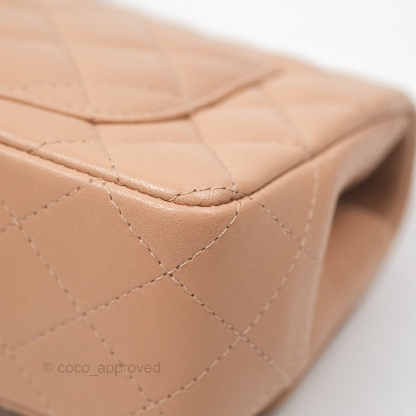 Chanel Quilted Mini Rectangular Flap Beige Lambskin Gold Hardware