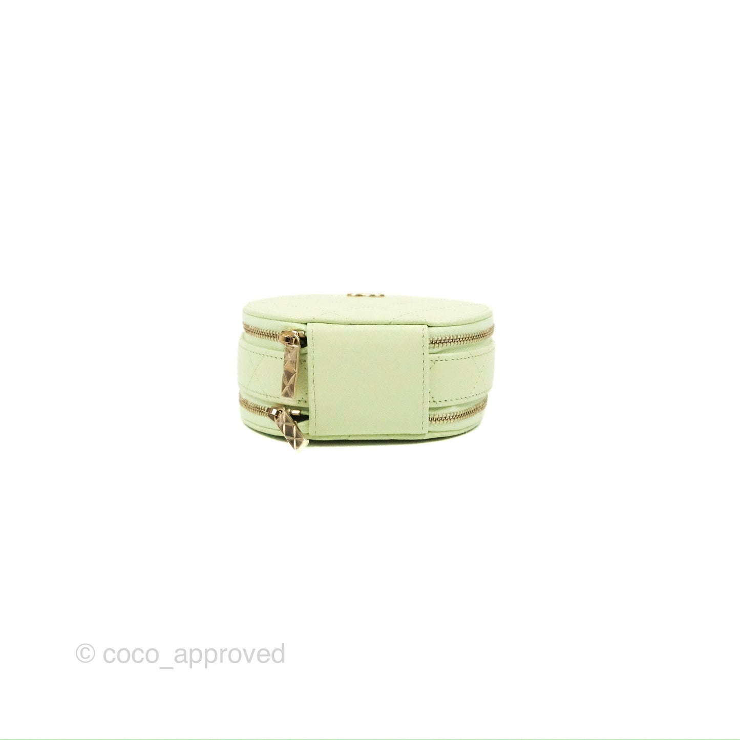 Chanel Mini Round Vanity Bag Handle With Care Light Green Caviar 22C