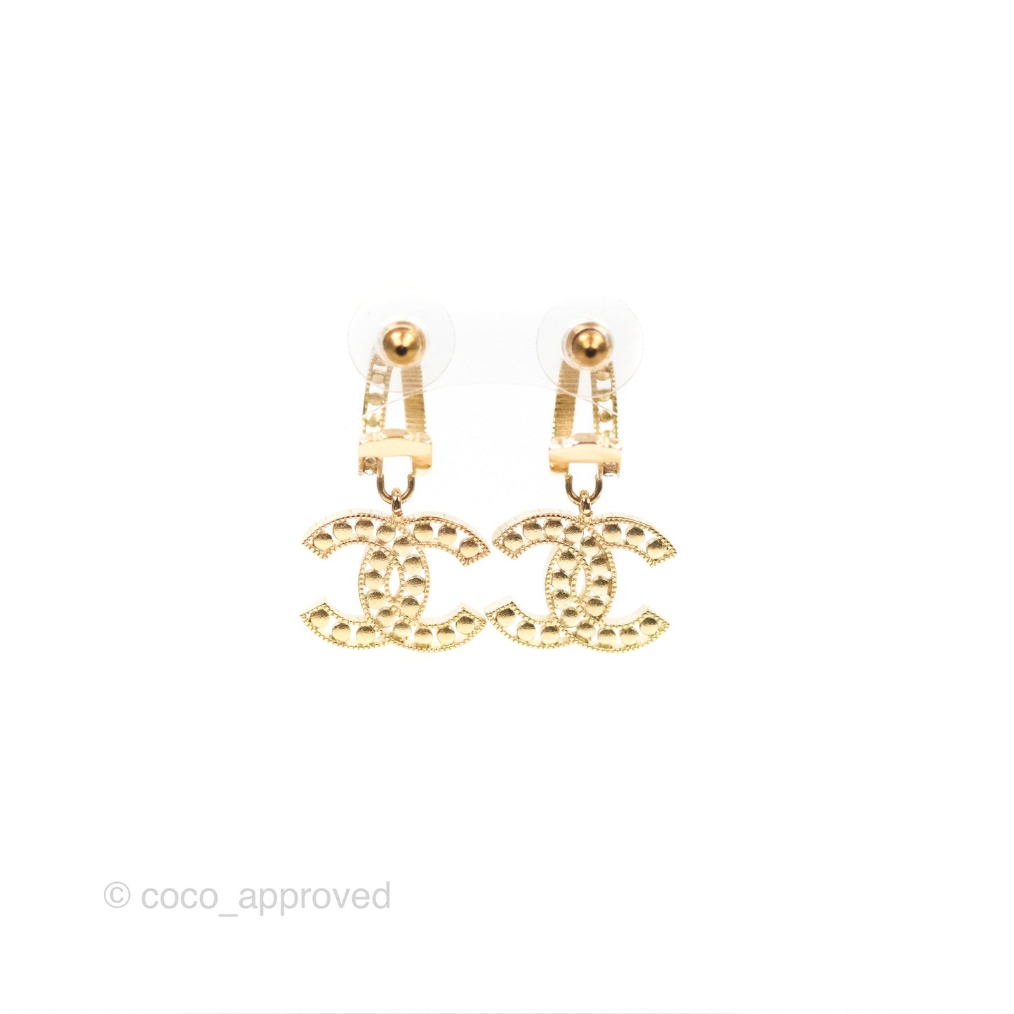 Chanel Pearl CC Crystal Double Hoop Earrings Gold Tone 21B