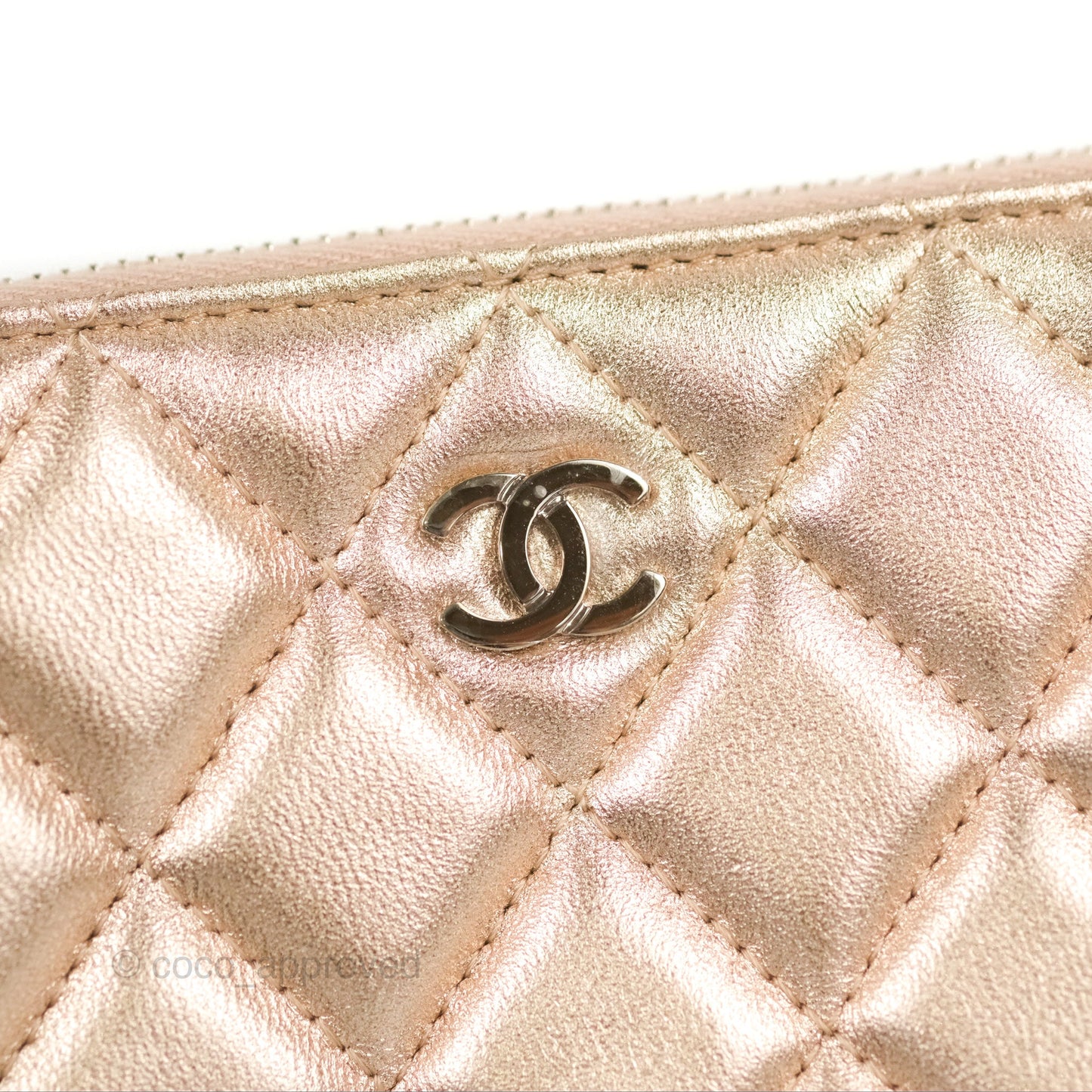 Chanel Toiletry Pouch Metallic Rose Gold Lambskin Silver Hardware