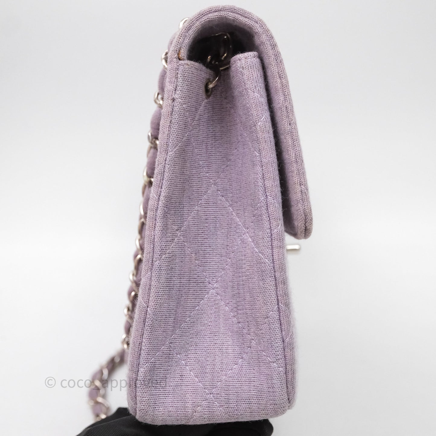 Chanel Medium Single Jersey Flap Bag Purple Silver Hardware