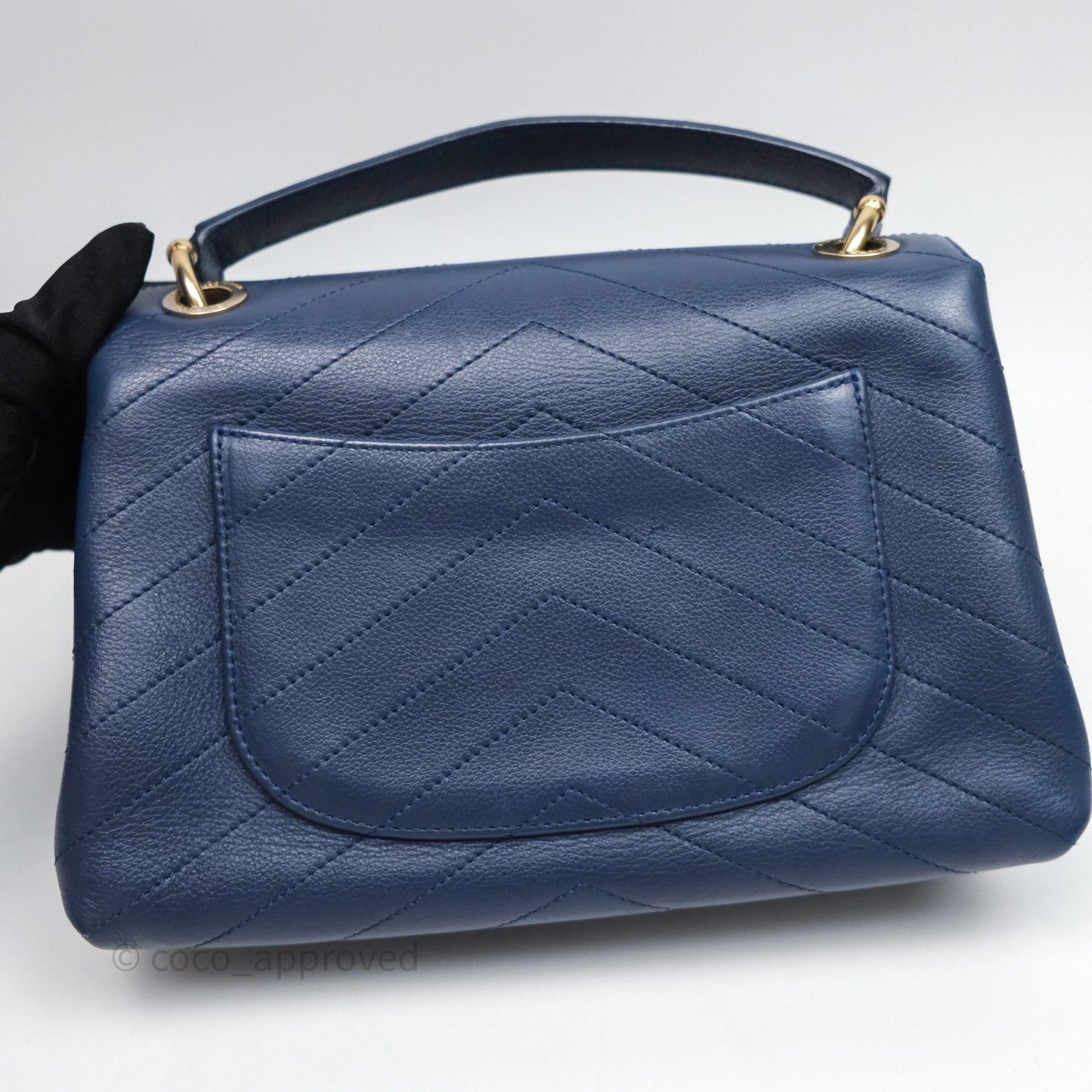 Chanel Small Chevron Python Chic Top Handle Flap Blue Calfskin Gold Hardware