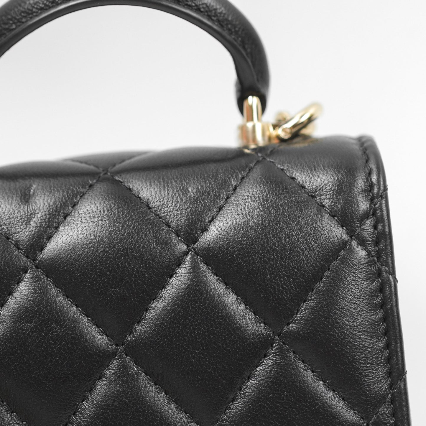 Chanel Mini Handle Clutch With Chain Black Lambskin Gold Hardware