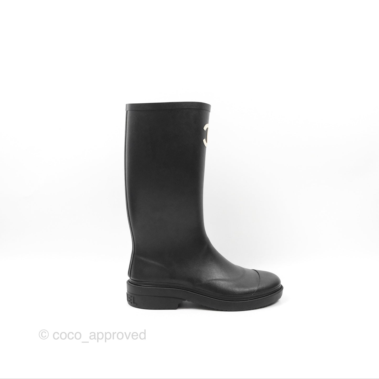 Chanel CC Black Rubber Rain Boots Size 37