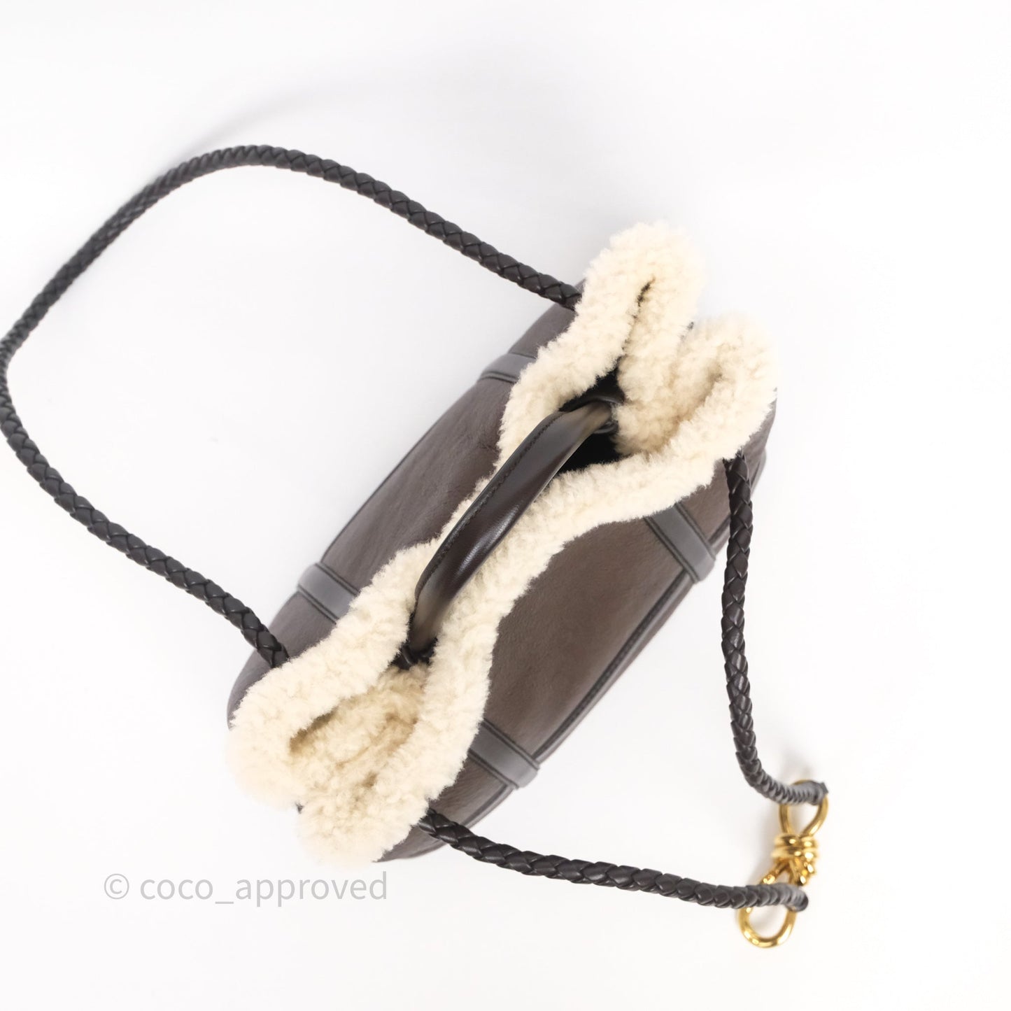 Bottega Veneta Shearling Aviator Small Andiamo Bag Brown