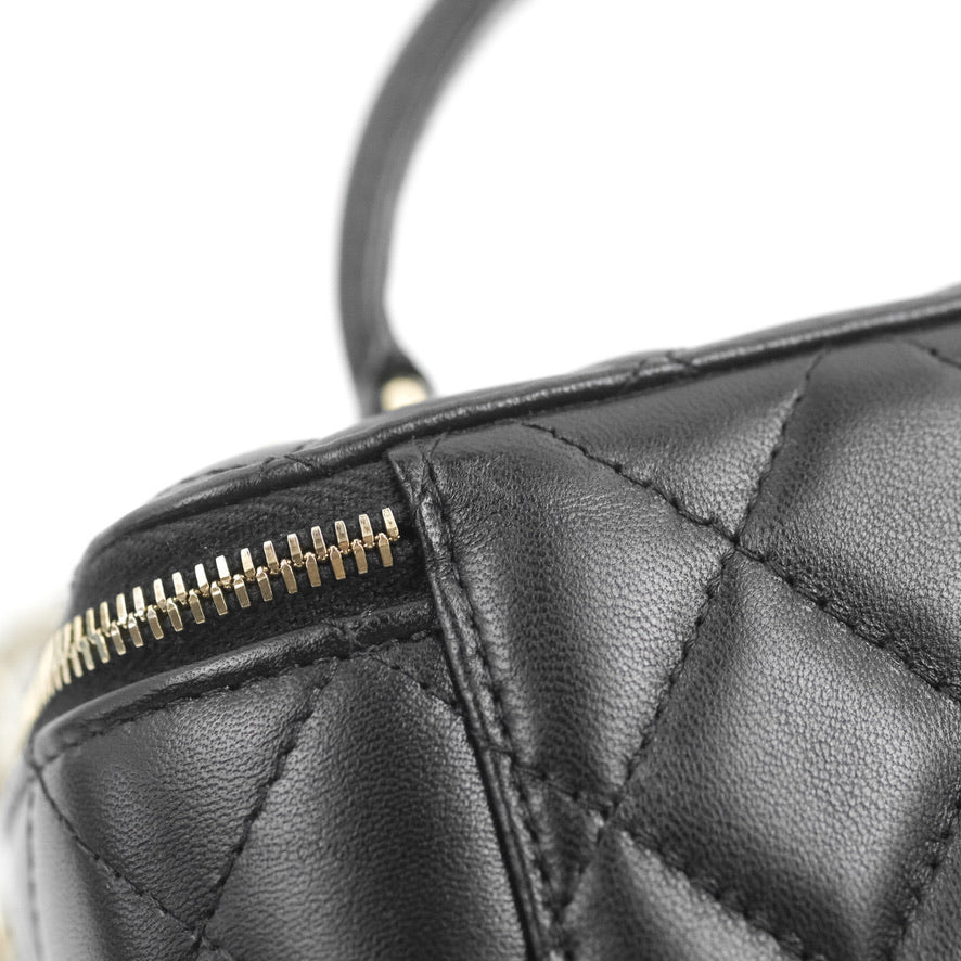Chanel Vanity Rectangular Top Handle Black Lambskin Gold Hardware