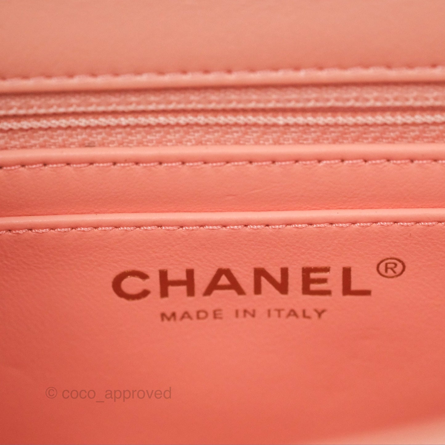 Chanel Pearl Crush Mini Square Quilted Peach Beige Lambskin Aged Gold Hardware