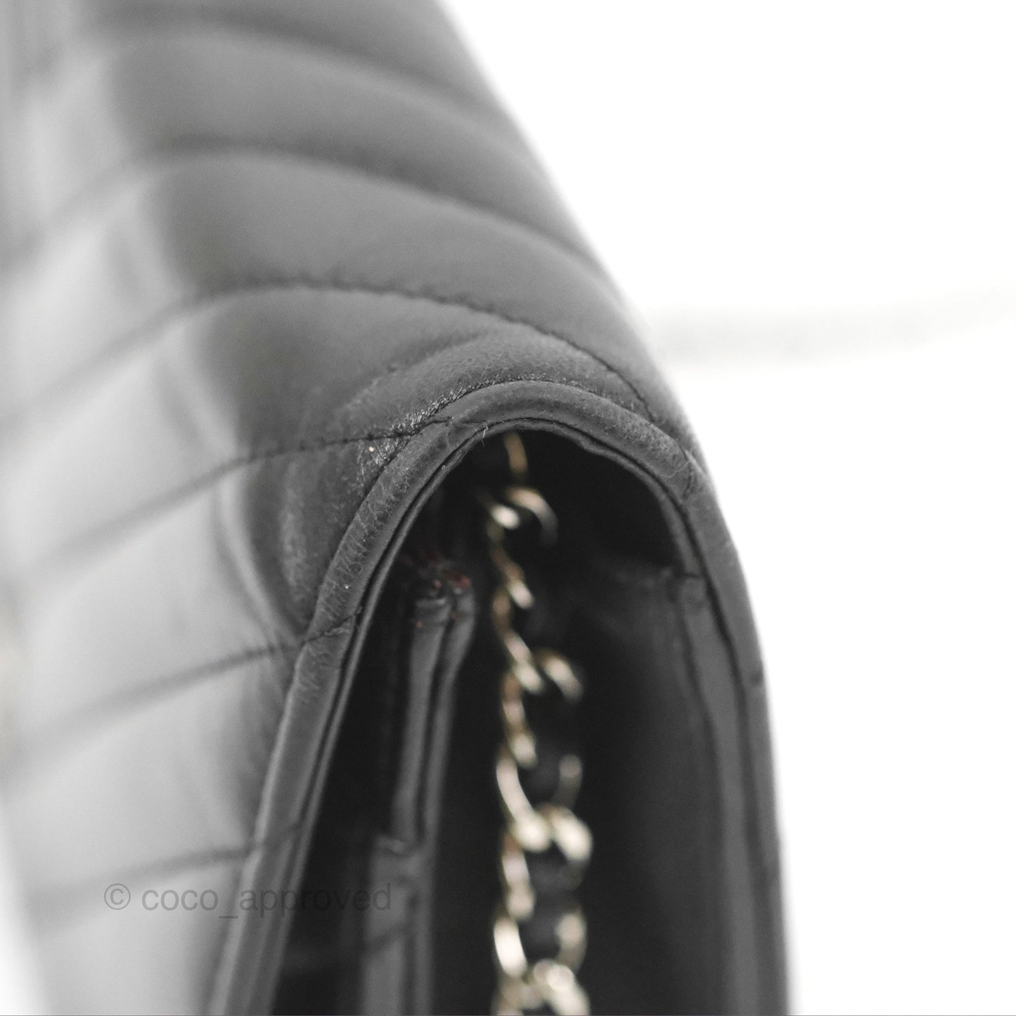 Chanel Classic Chevron Wallet on Chain WOC Black Lambskin Silver Hardware