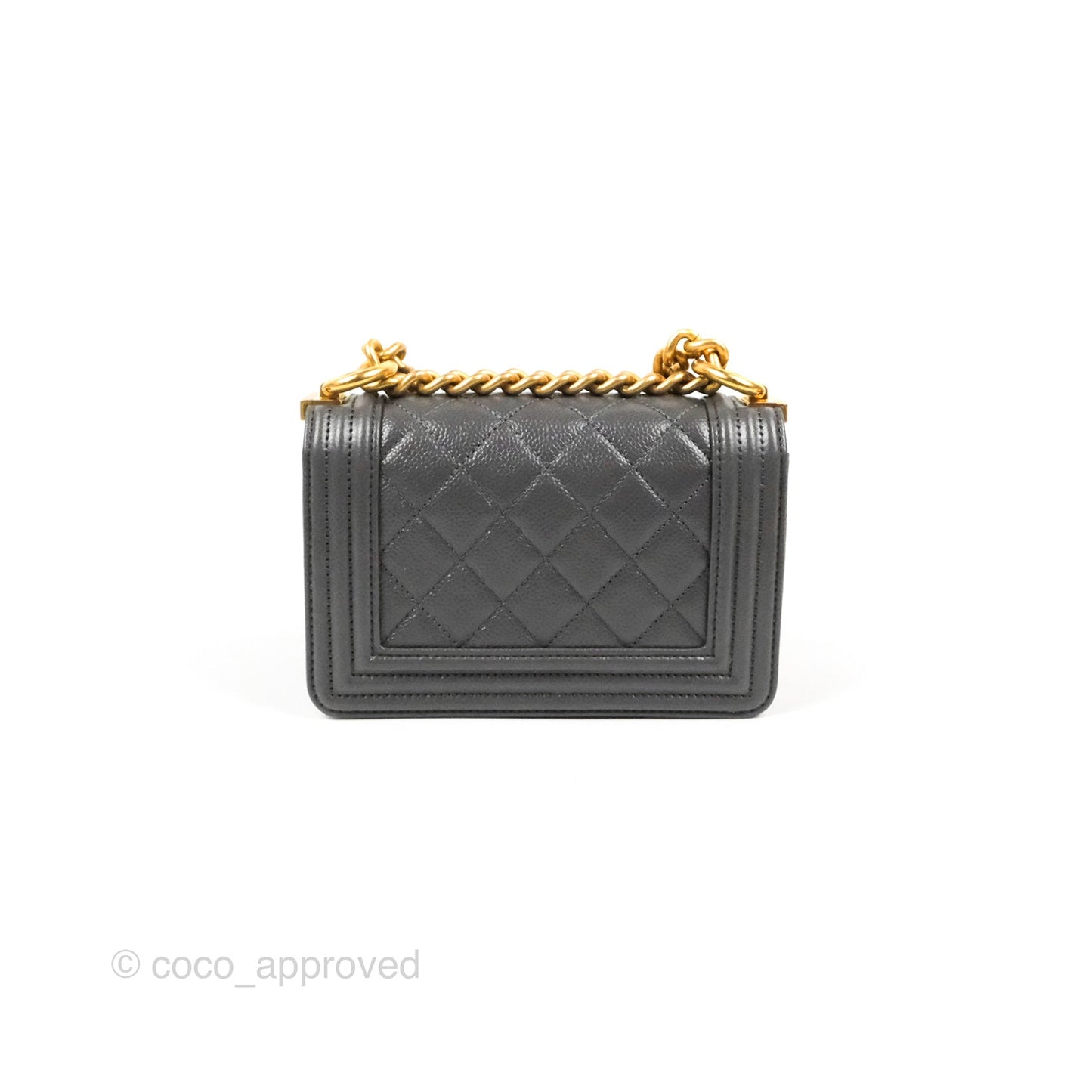 Chanel Mini Boy Dark Grey Caviar Aged Gold Hardware