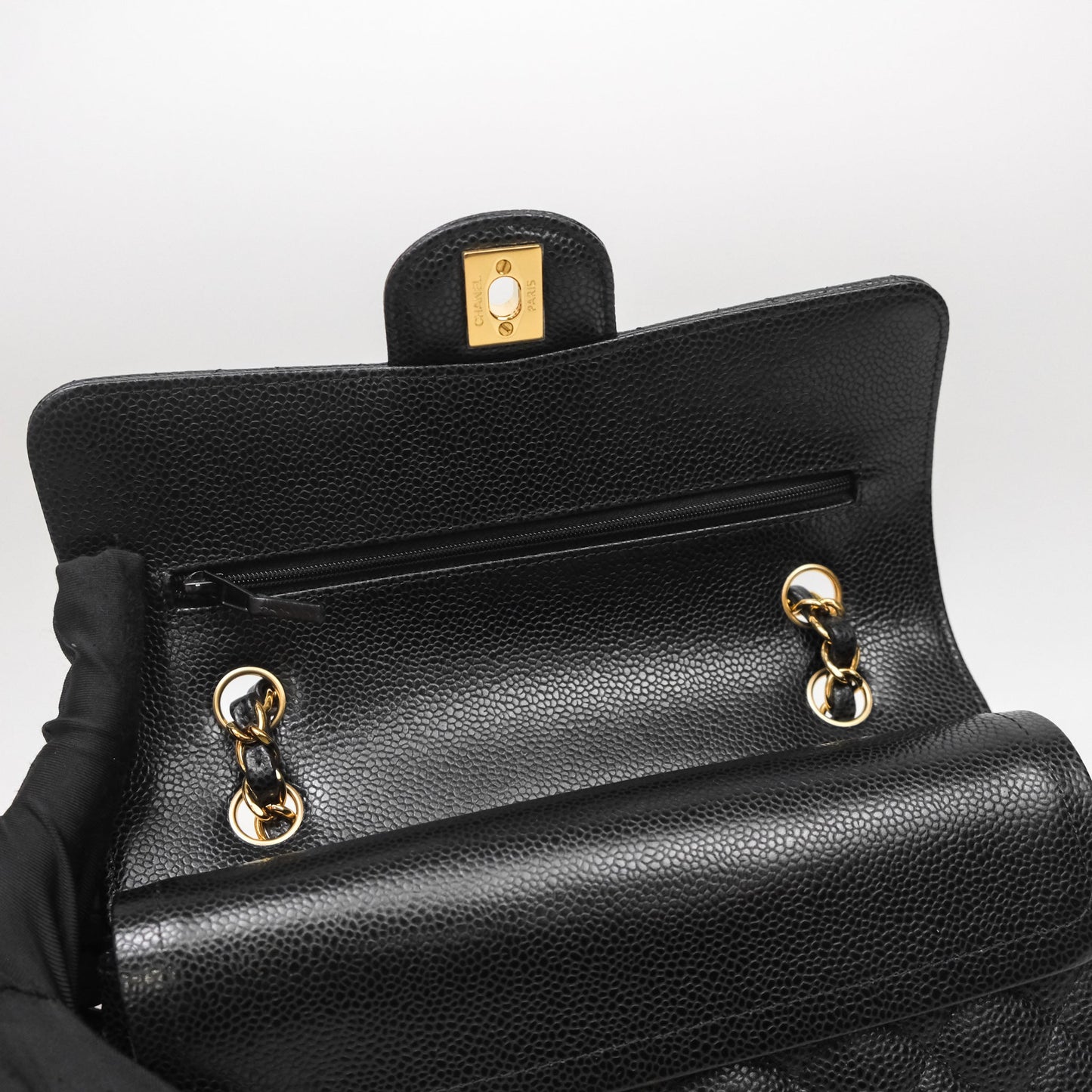 Chanel Small Classic Flap Quilted Black Caviar Gold Hardware
