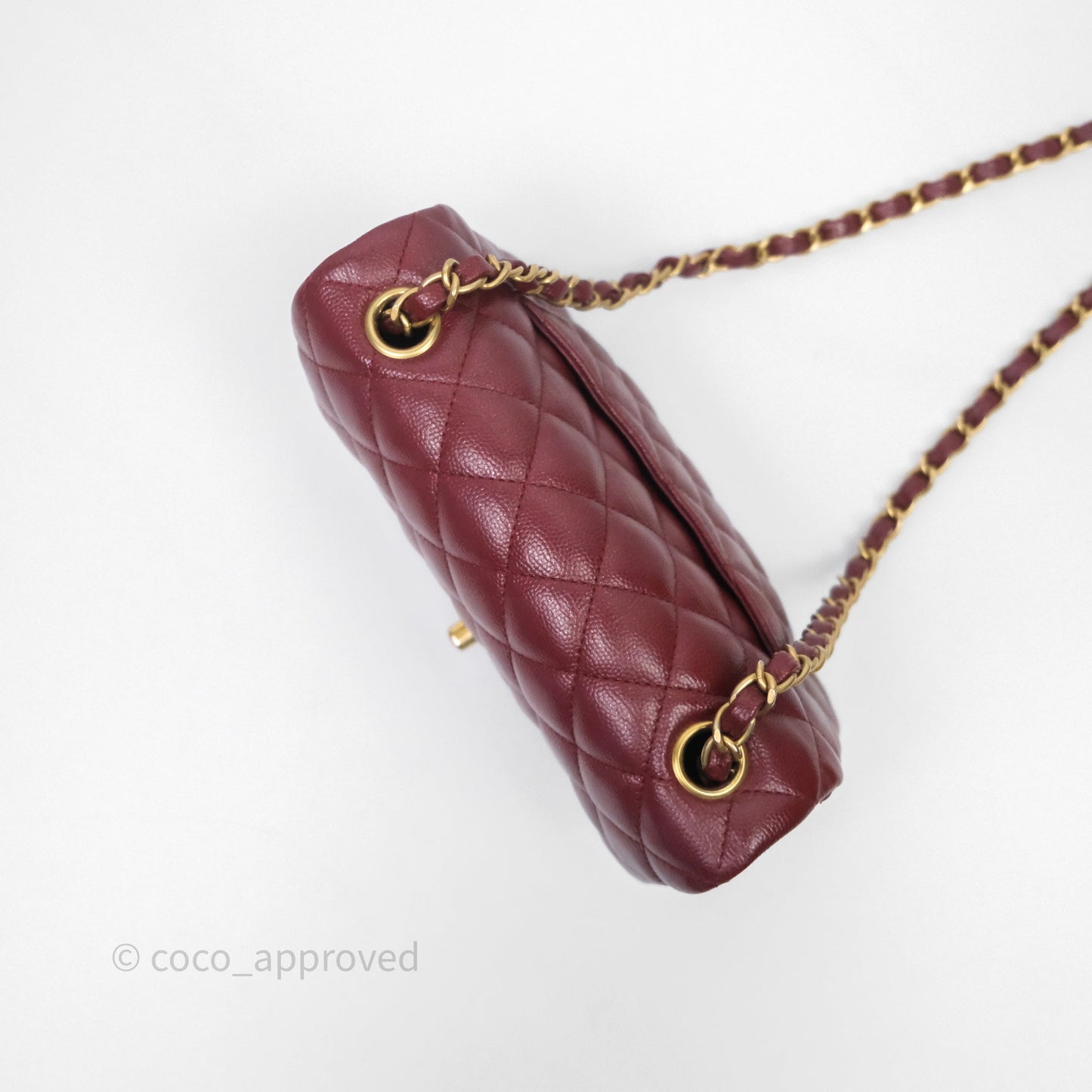 Chanel Classic Quilted Mini Rectangular Flap Burgundy Caviar Aged Gold Hardware
