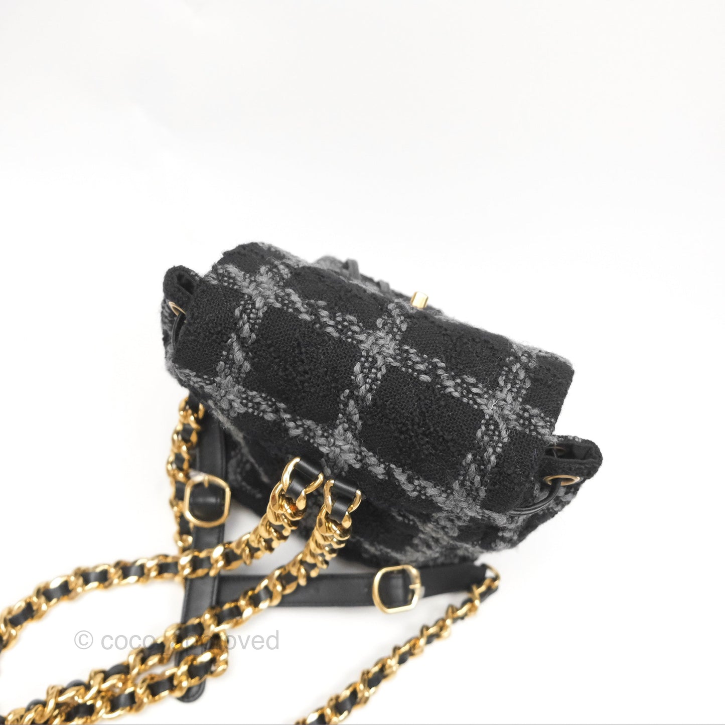 Chanel Duma Backpack Black Tweed Aged Gold Hardware 22K