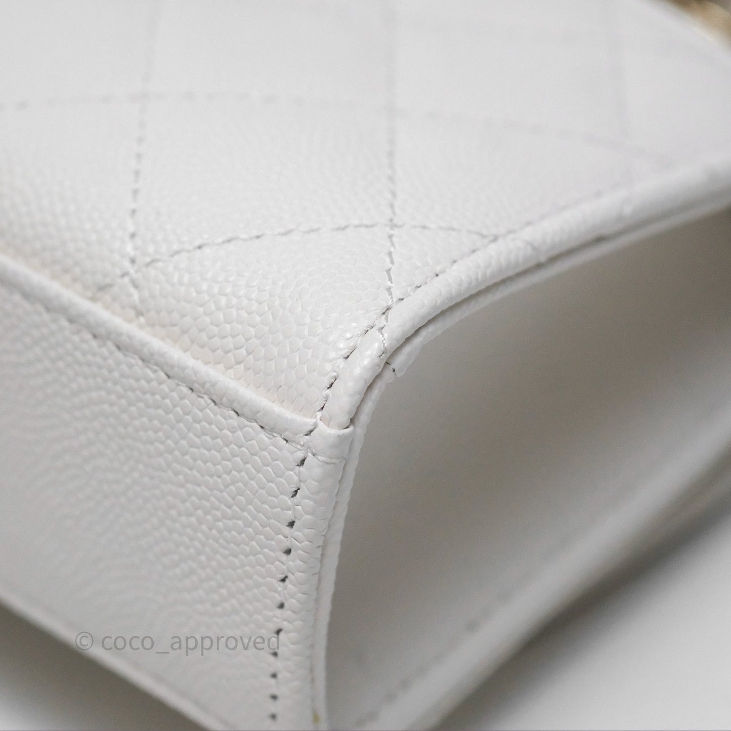 Chanel Small Top Handle Clutch with Chain White Caviar Light Gold Hardware 23P