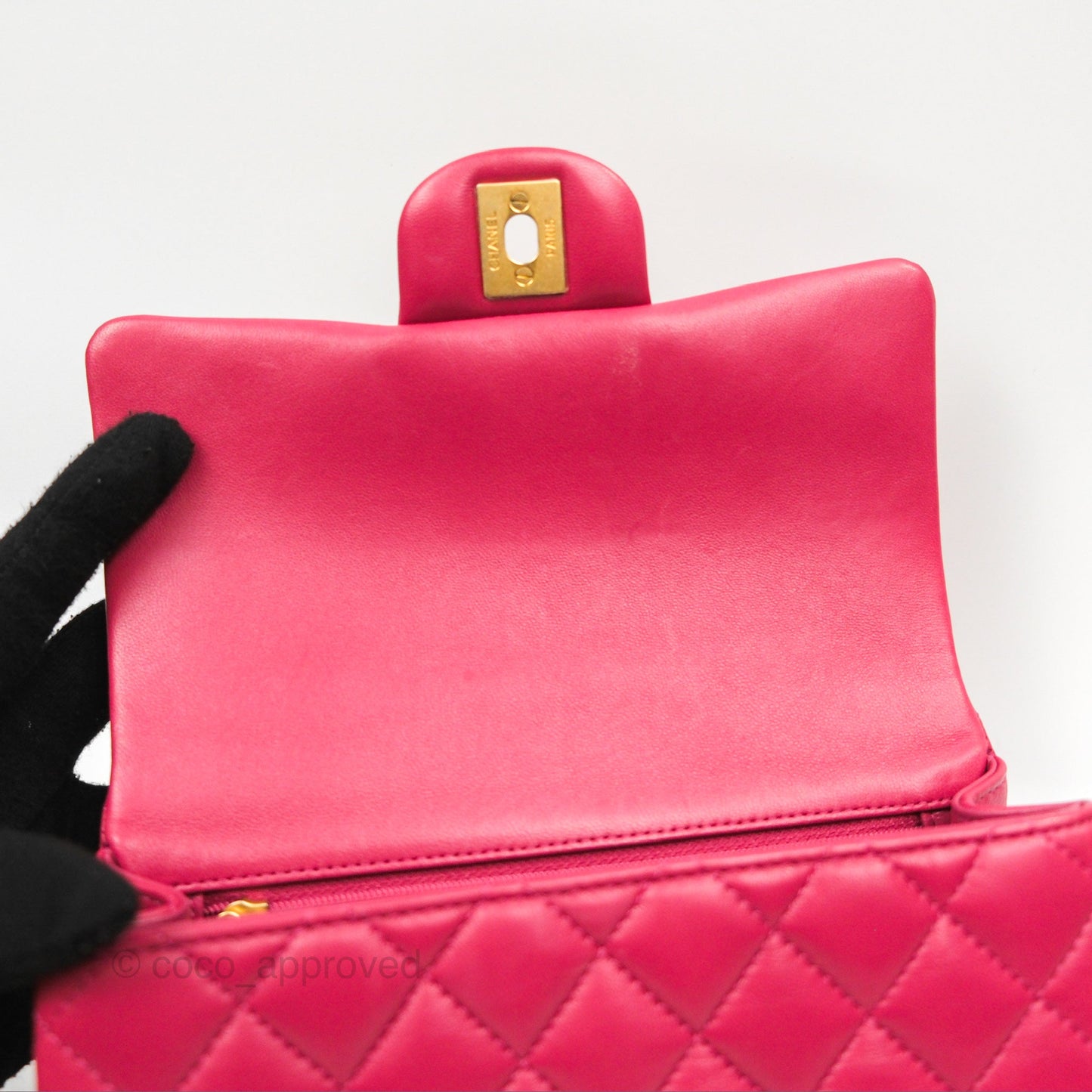 Chanel Top Handle Mini Rectangular Flap Bag Berry Red Lambskin Aged Gold Hardware