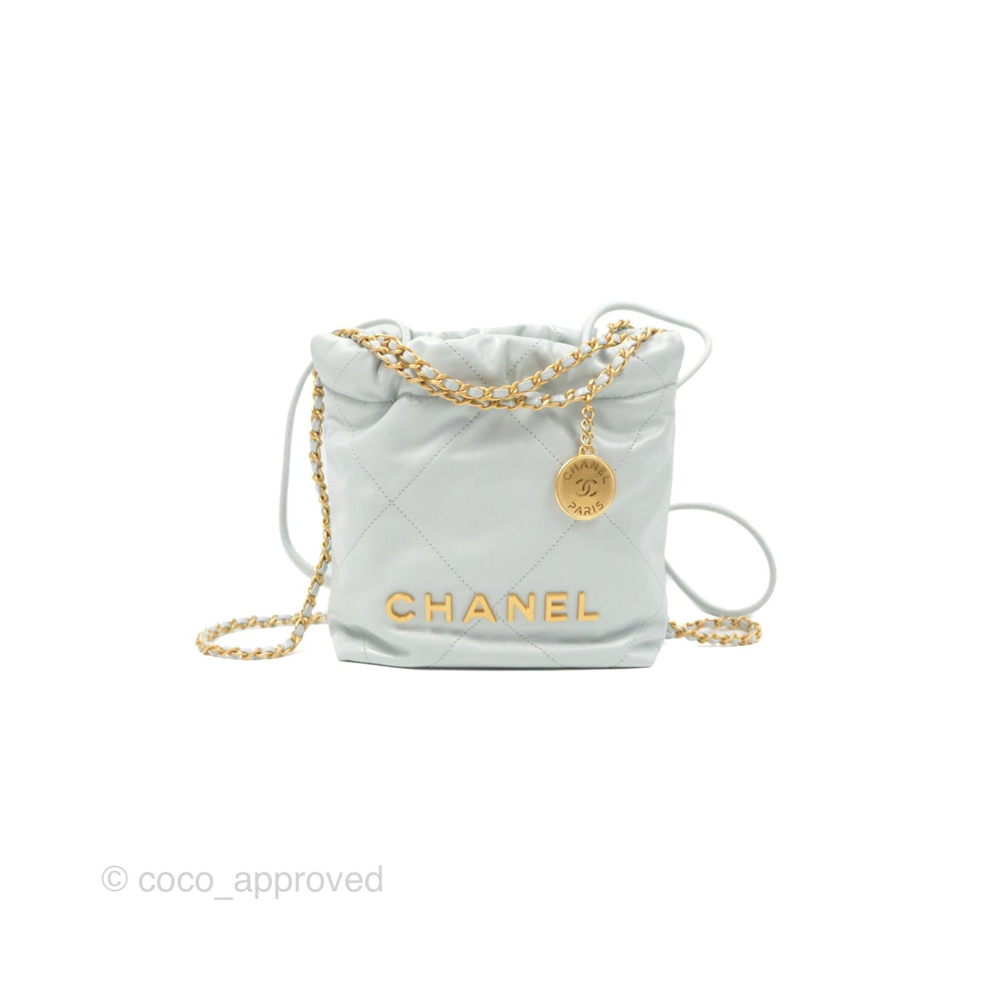 Chanel 22 Mini Bag Light Blue Grey Shiny Calfskin