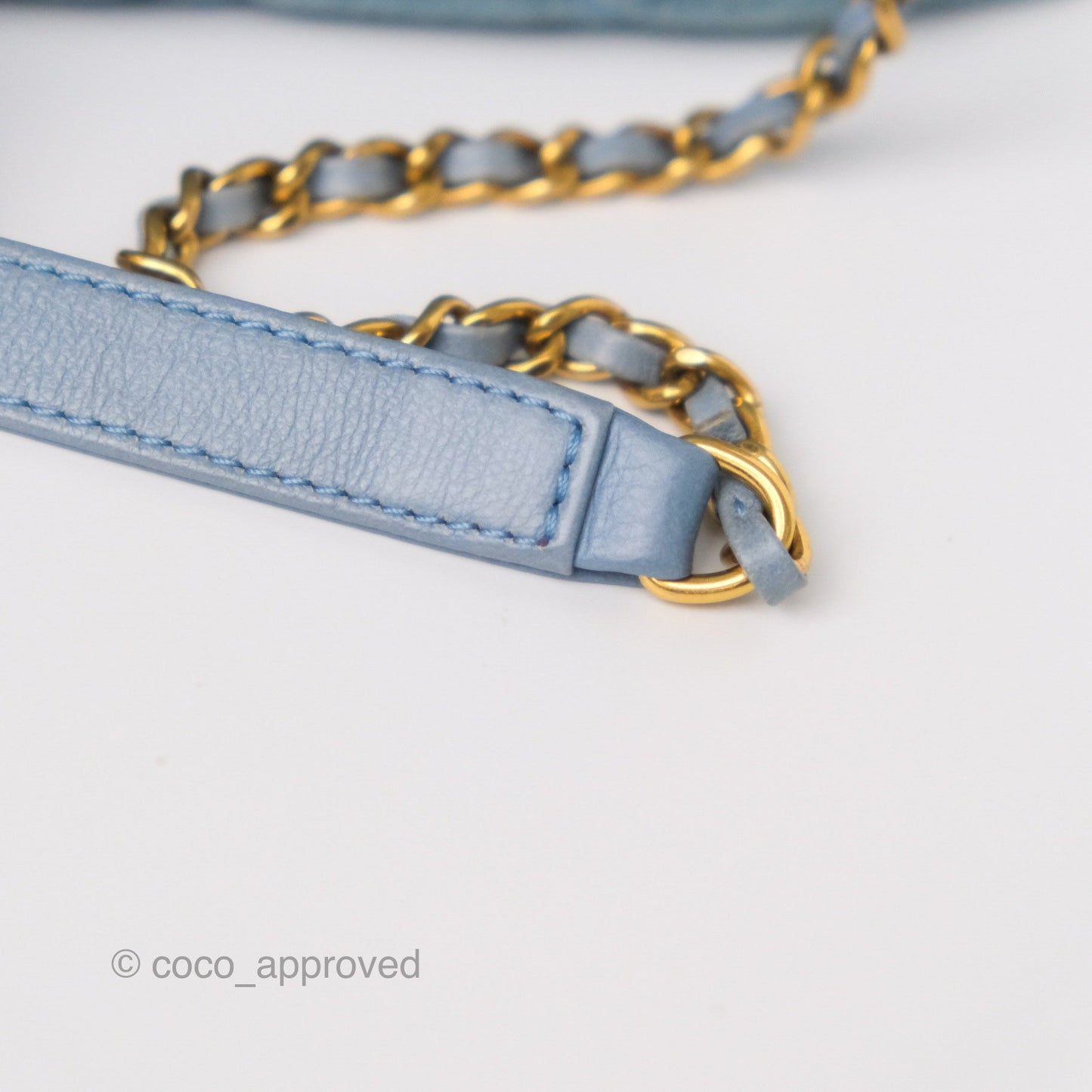 Chanel Drawstring Bucket Bag Denim Blue Aged Gold Hardware
