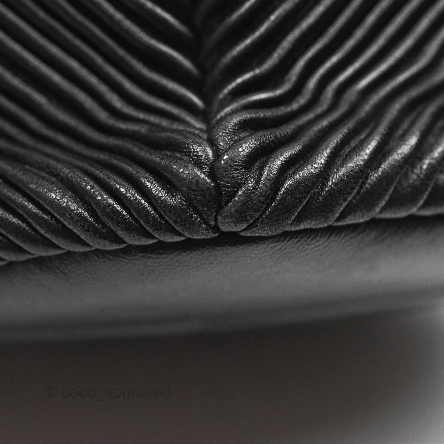 Chanel CC Chain Drawstring Bucket Bag Chevron Black Lambskin Gold Hardware