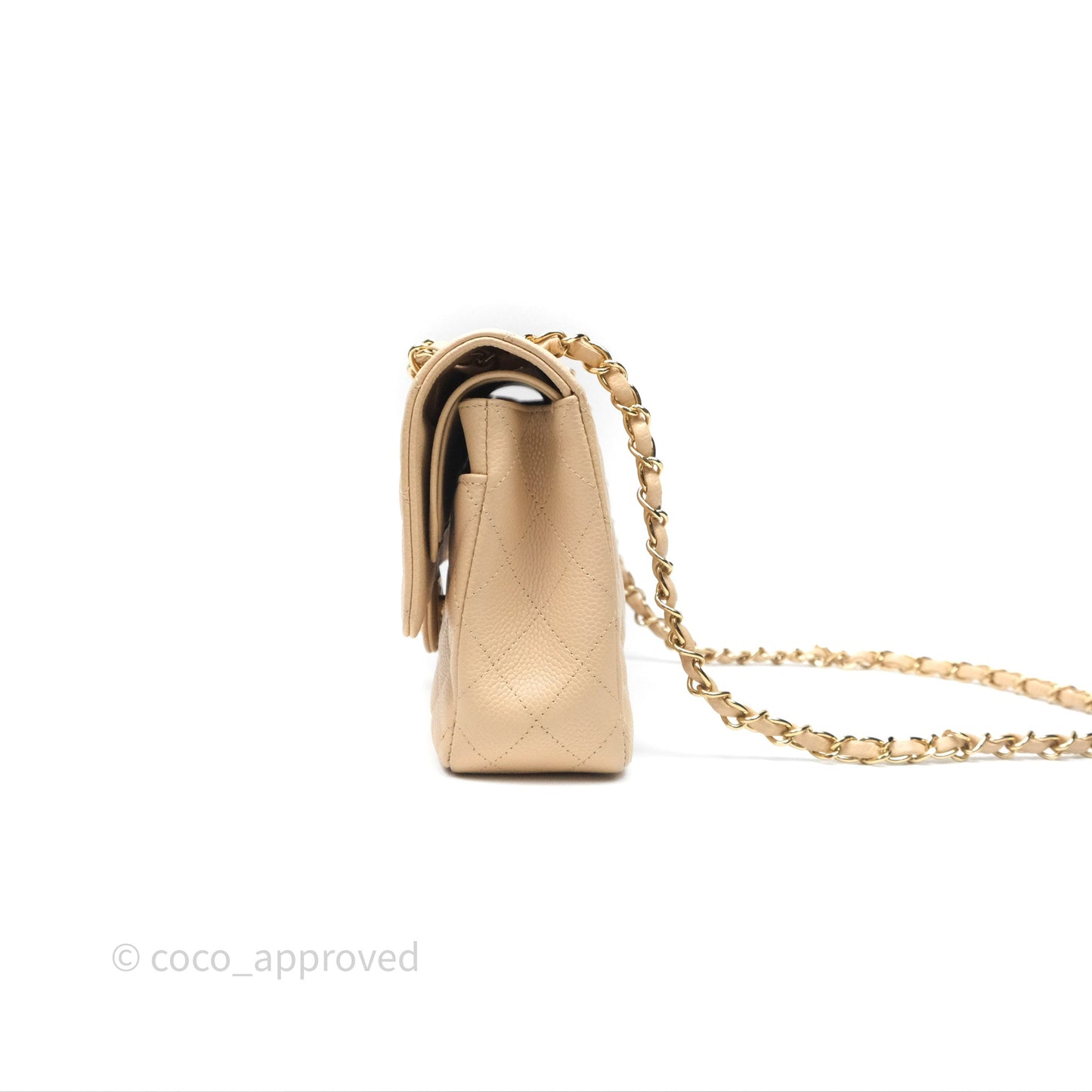 Chanel M/L Medium Classic Flap Quilted Beige Caviar Gold Hardware