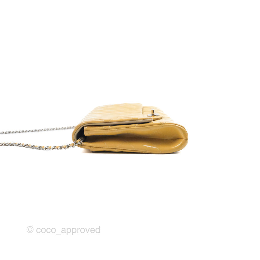 Chanel Quilted Clutch with Chain Beige Patent Silver Hardware