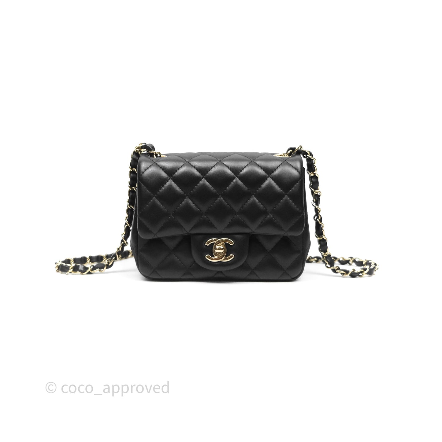 Chanel Mini Square Flap Quilted Black Lambskin Gold Hardware