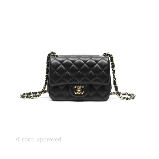 Chanel Mini Square Flap Quilted Black Lambskin Gold Hardware
