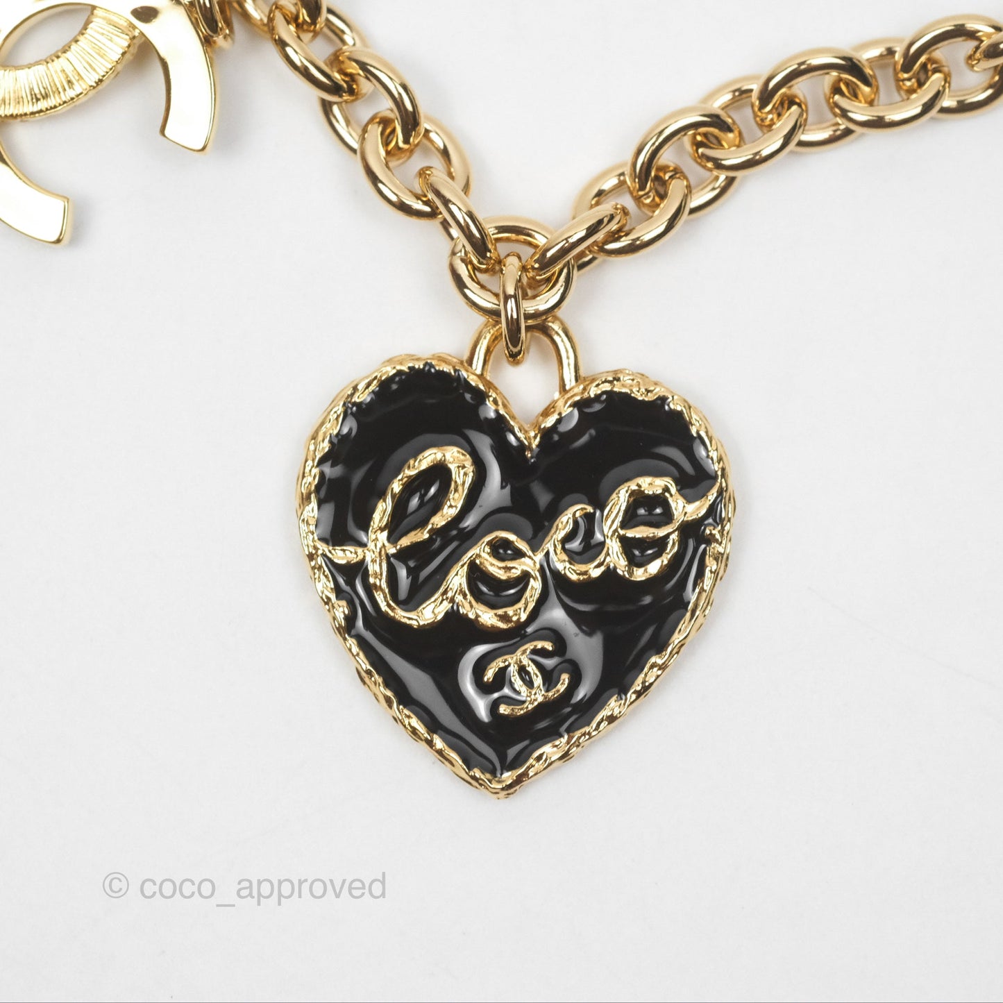 Chanel Black CC Heart Lucky Clover Chain Belt Gold Tone 24P