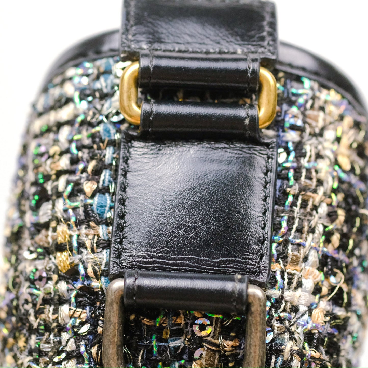 Chanel Large Gabrielle Tweed Green Black Calfskin