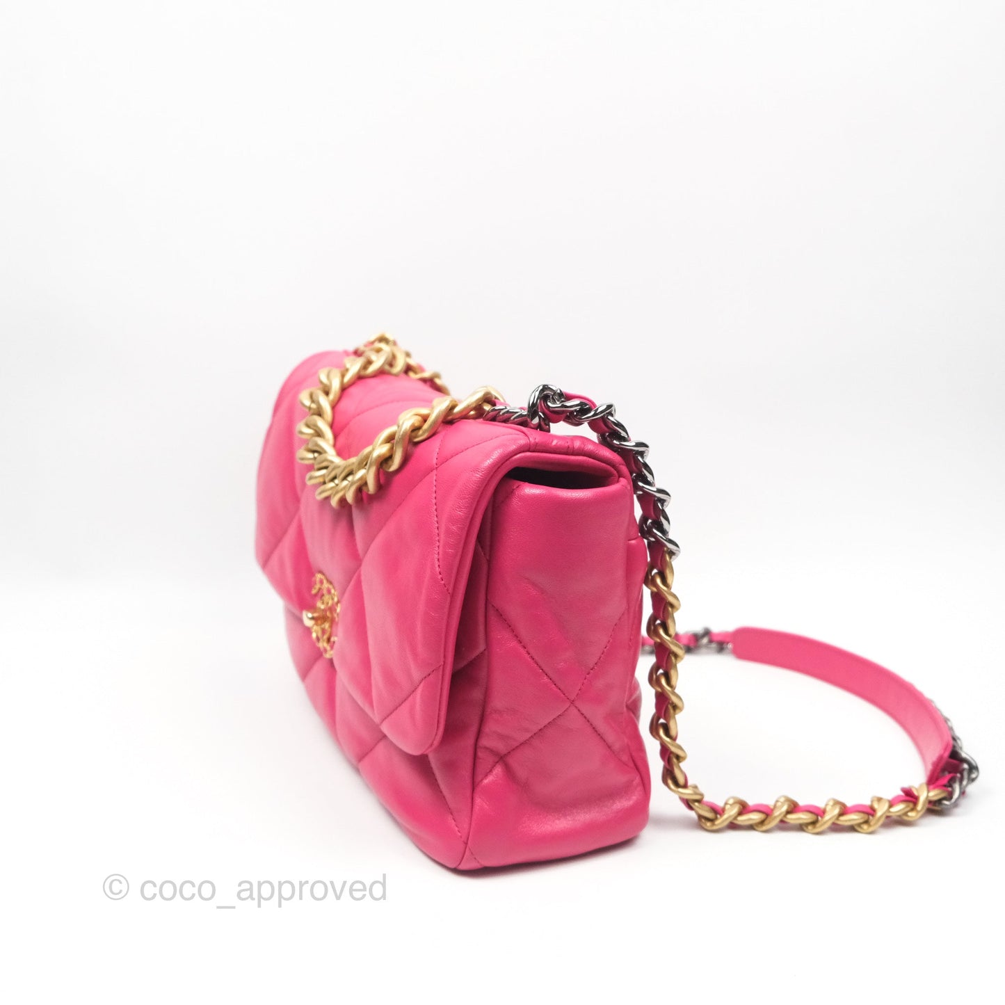 Chanel 19 Large (Medium) Dark Pink Goatskin Mixed Hardware