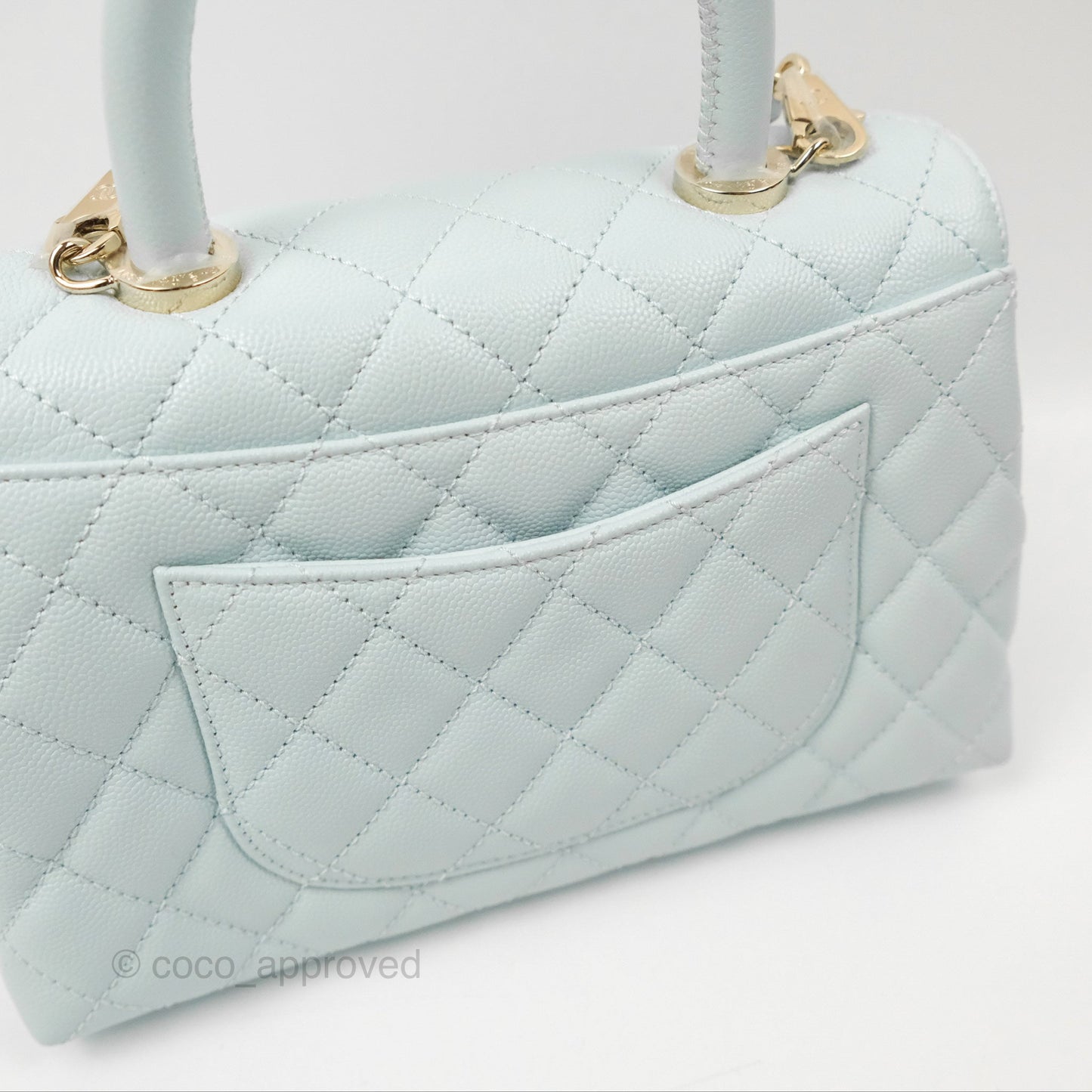 Chanel Small Coco Handle Quilted Light Baby Blue Caviar Gold Hardware