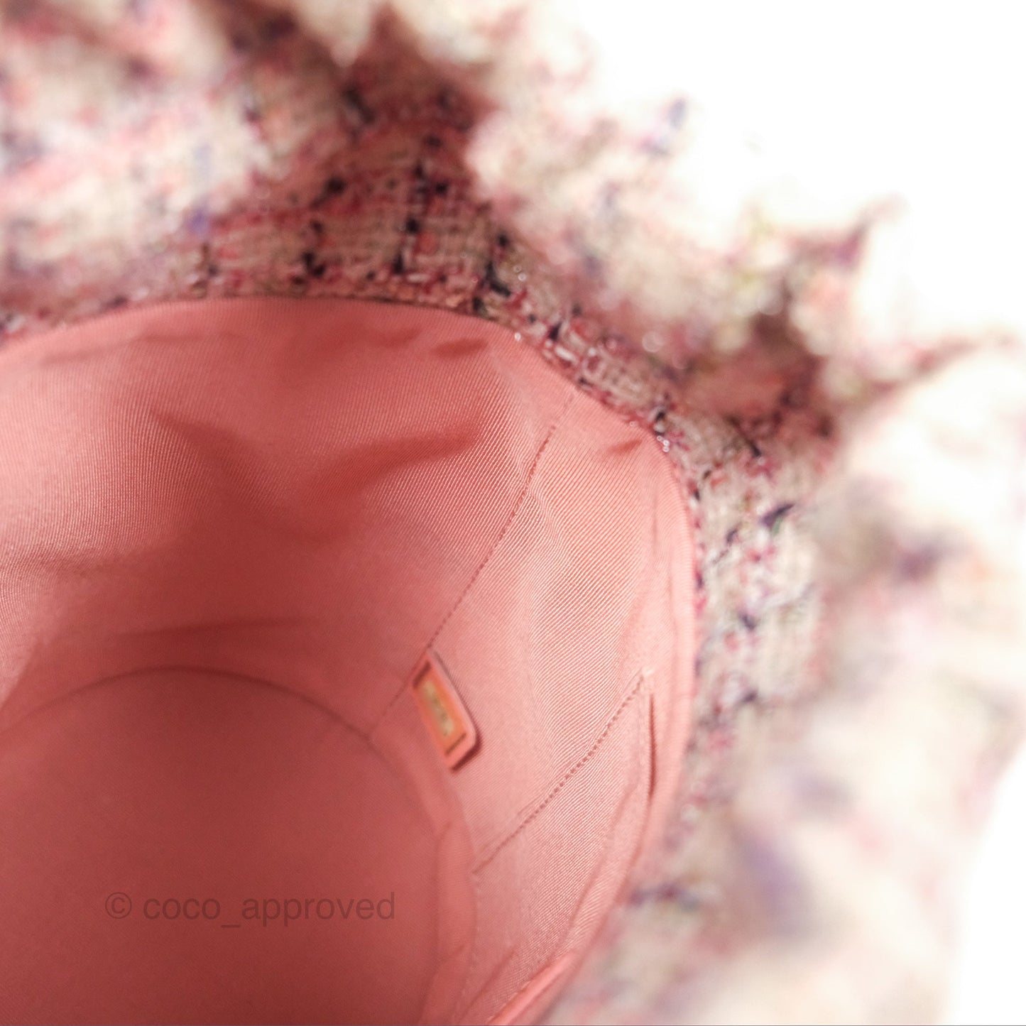 Chanel Quilted Top Handle Drawstring Bucket Bag Calfskin Tweed Pink Aged Gold Hardware