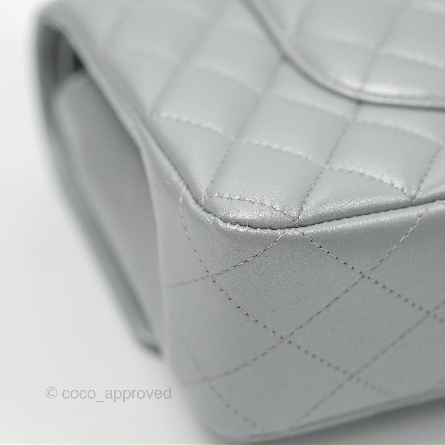 Chanel Classic M/L Medium Flap Quilted Pearly Silver Silver Hardware 23P