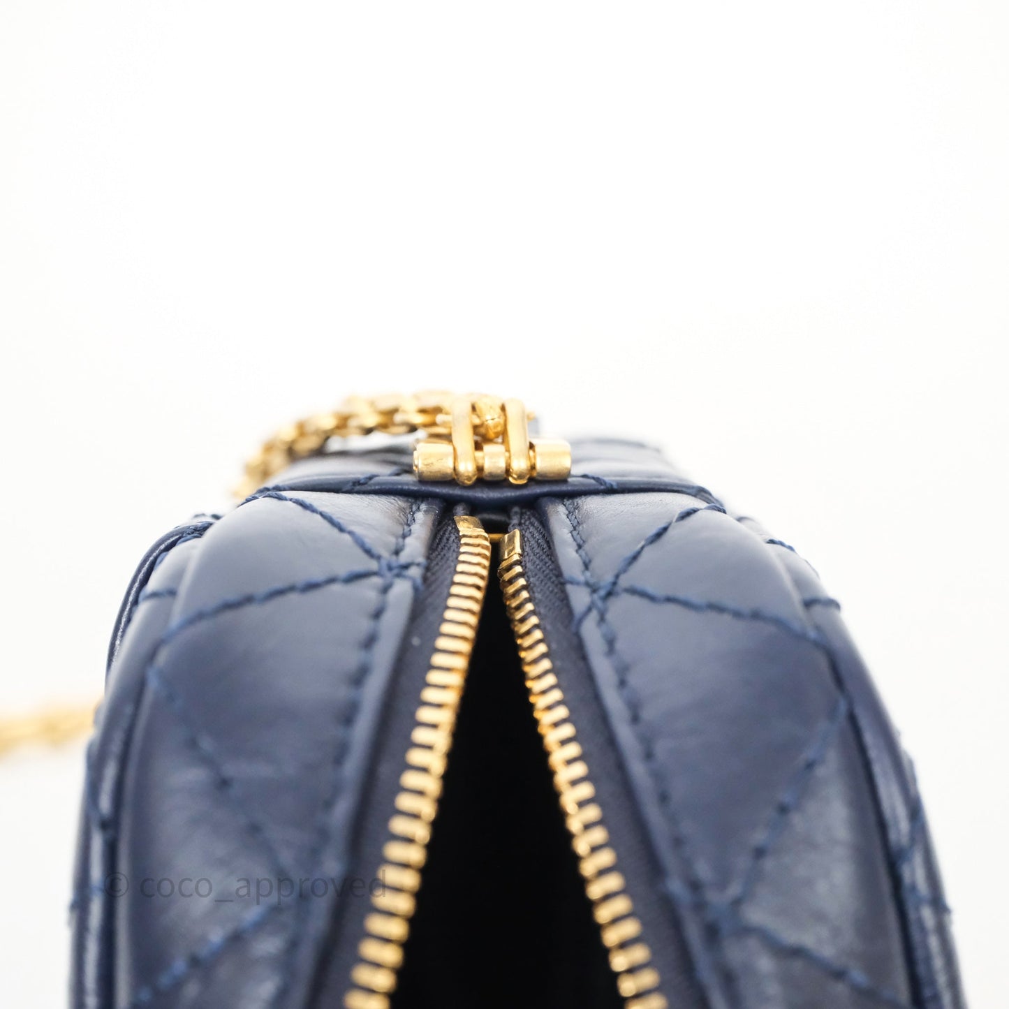 Chanel Quilted Mini Reissue Camera Case Navy Aged Calfskin Aged Gold Hardware