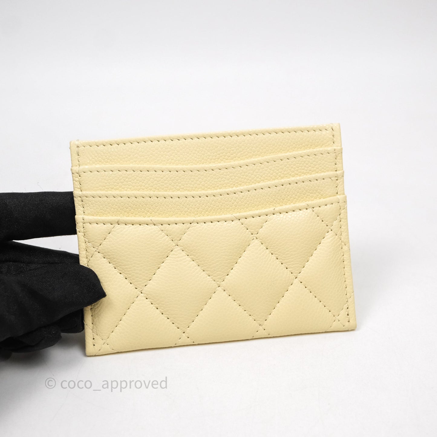 Chanel Quilted Card Holder Yellow Caviar Gold Hardware