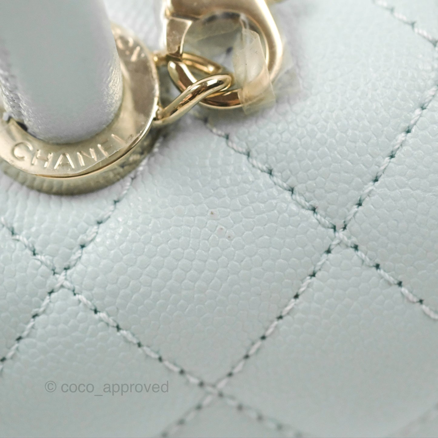 Chanel Small Coco Handle Quilted Light Baby Blue Caviar Gold Hardware