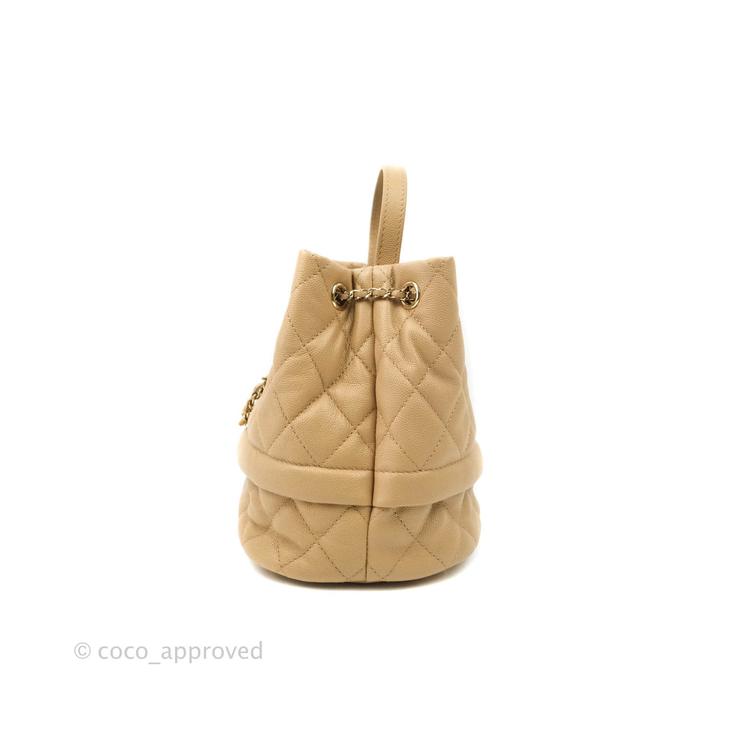 Chanel Caviar Quilted Rolled Up Bucket Drawstring Bag Beige Gold Hardware 19B