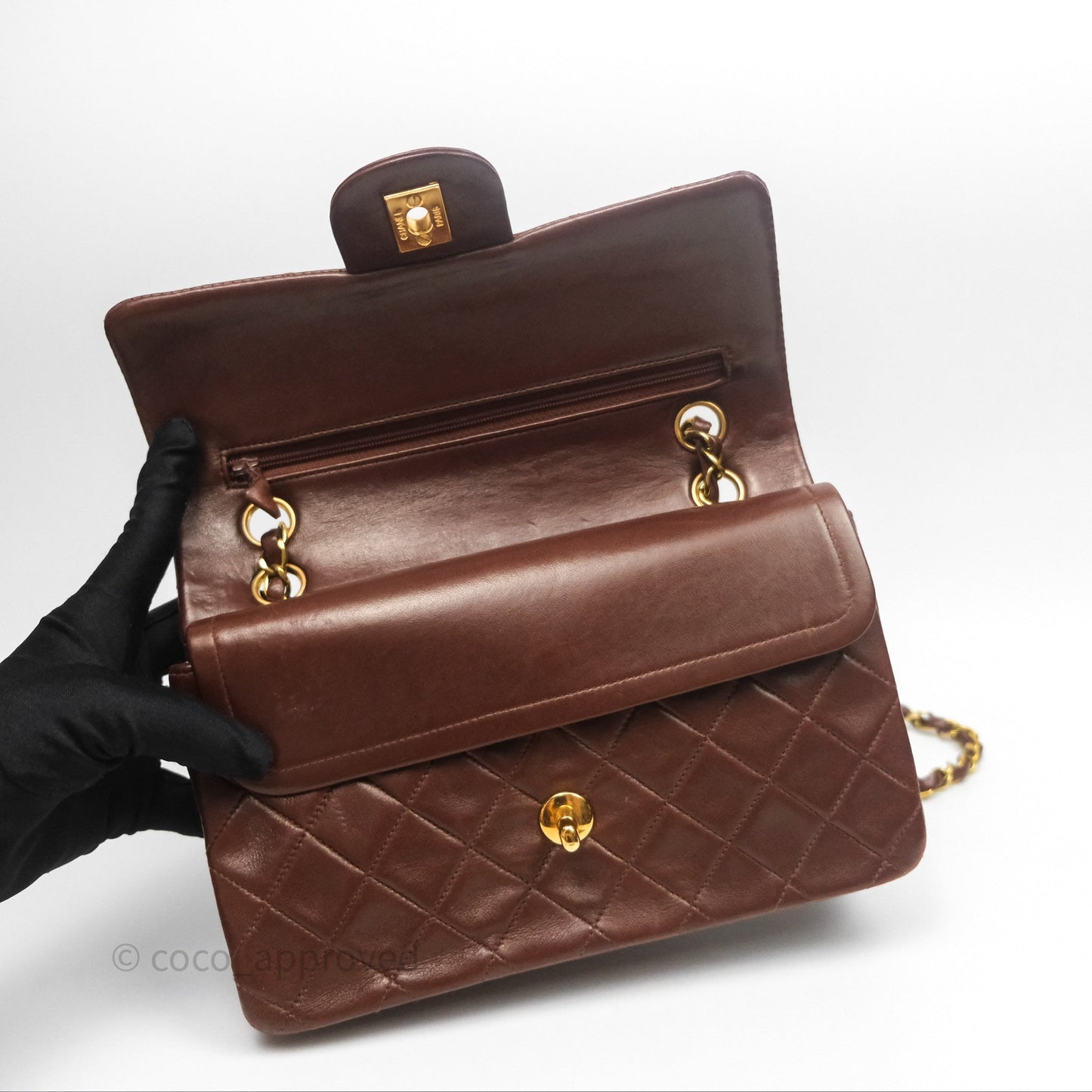 Chanel Vintage Small Classic Flap Brown Lambskin 24K Gold Hardware