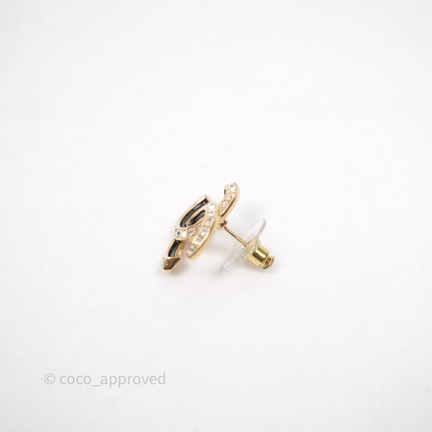 Chanel Crystal CC Resin Black Earrings Gold Tone 24C