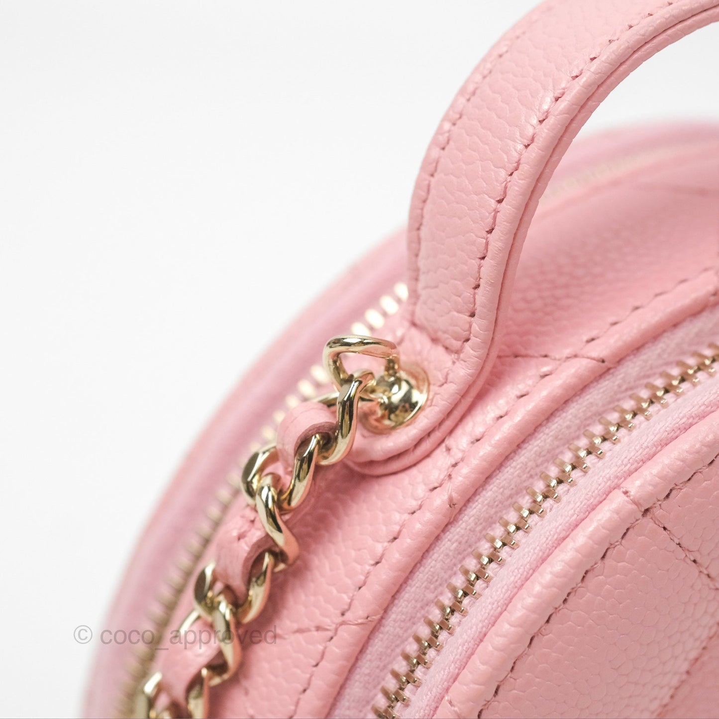 Chanel Mini Round Vanity Bag Handle With Care Pink Caviar 22C