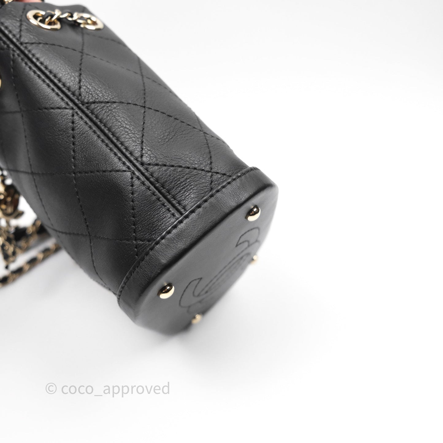 Chanel Quilted Drawstring Bucket Bag Black Calfskin Gold Hardware