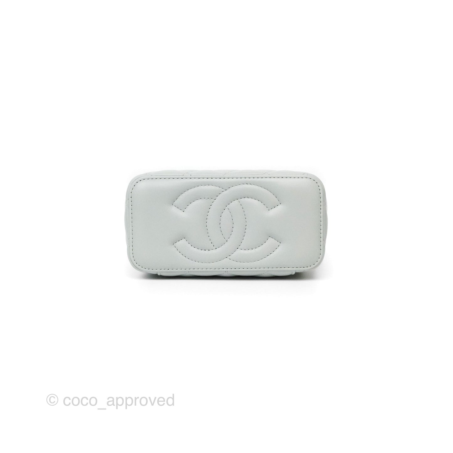 Chanel Quilted Vanity Rectangular with Chain Grey Blue Lambskin Gold Hardware