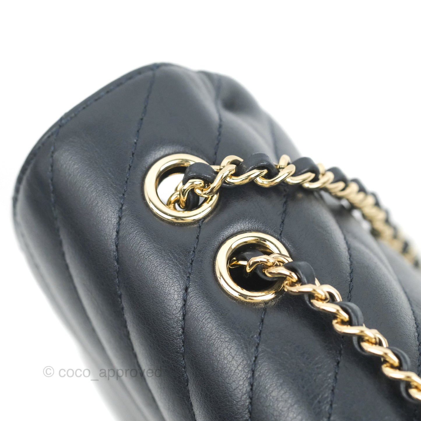 Chanel Medium Statement Chevron Flap Bag Navy Calfskin Gold Hardware