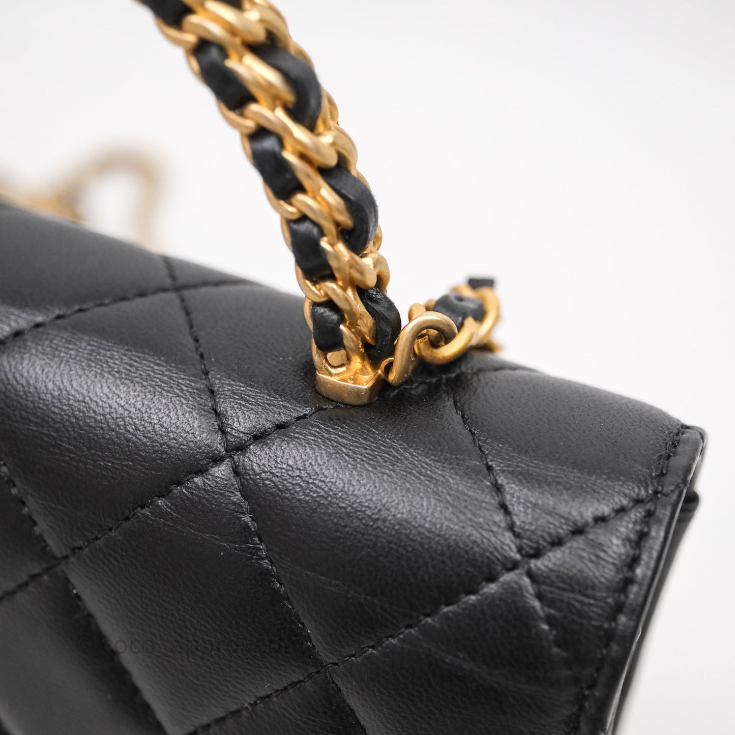 Chanel Top Handle Wallet On Chain WOC Black Lambskin Gold Hardware